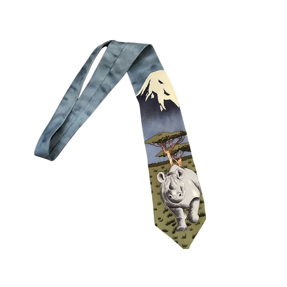 Vintage 1991 WWF World‎ Wildlife Fund Rhinoceros Silk Tie African Safari Nature